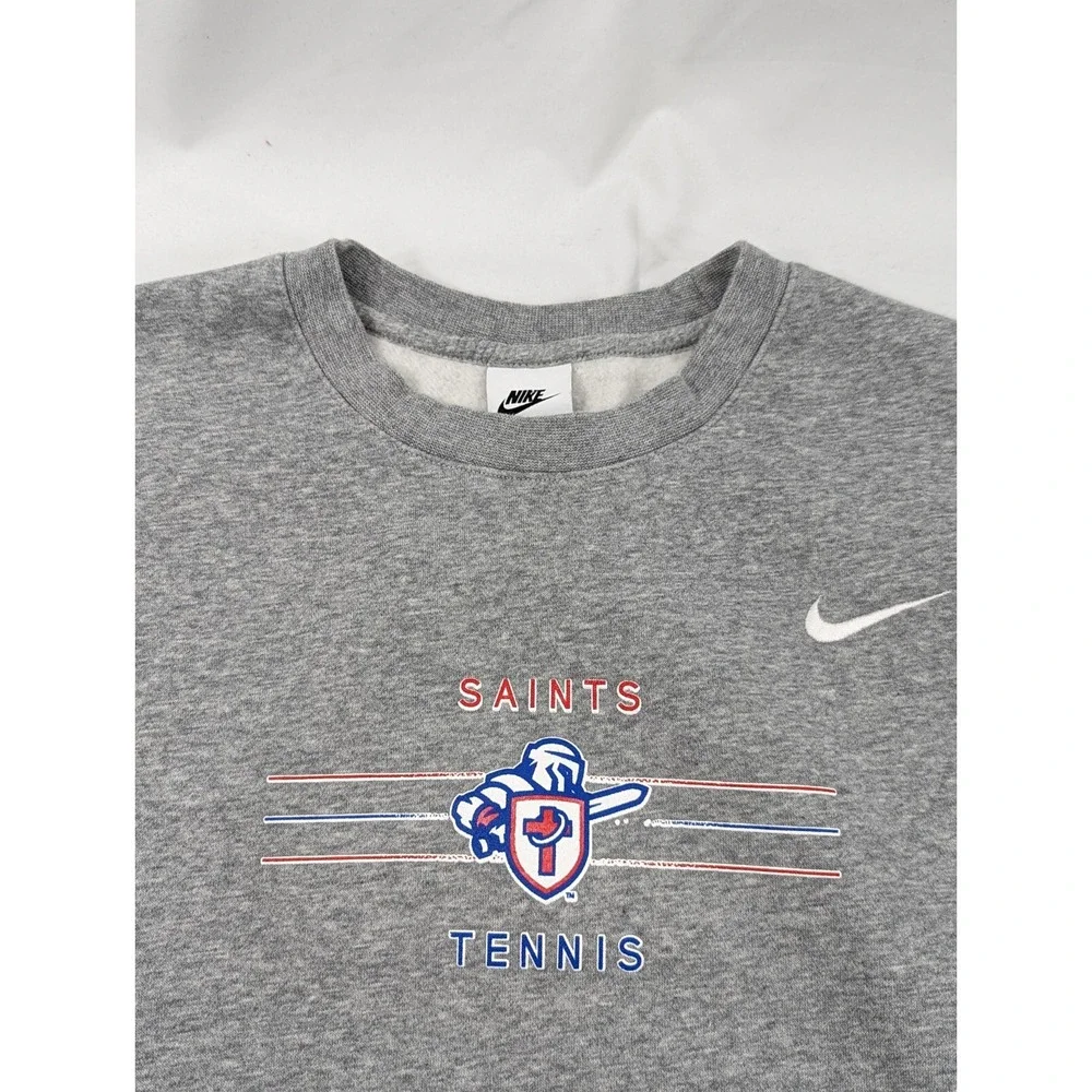 Nike Embroidered Swoosh Crewneck Sweatshirt Large Saints Tennis Heather Gray